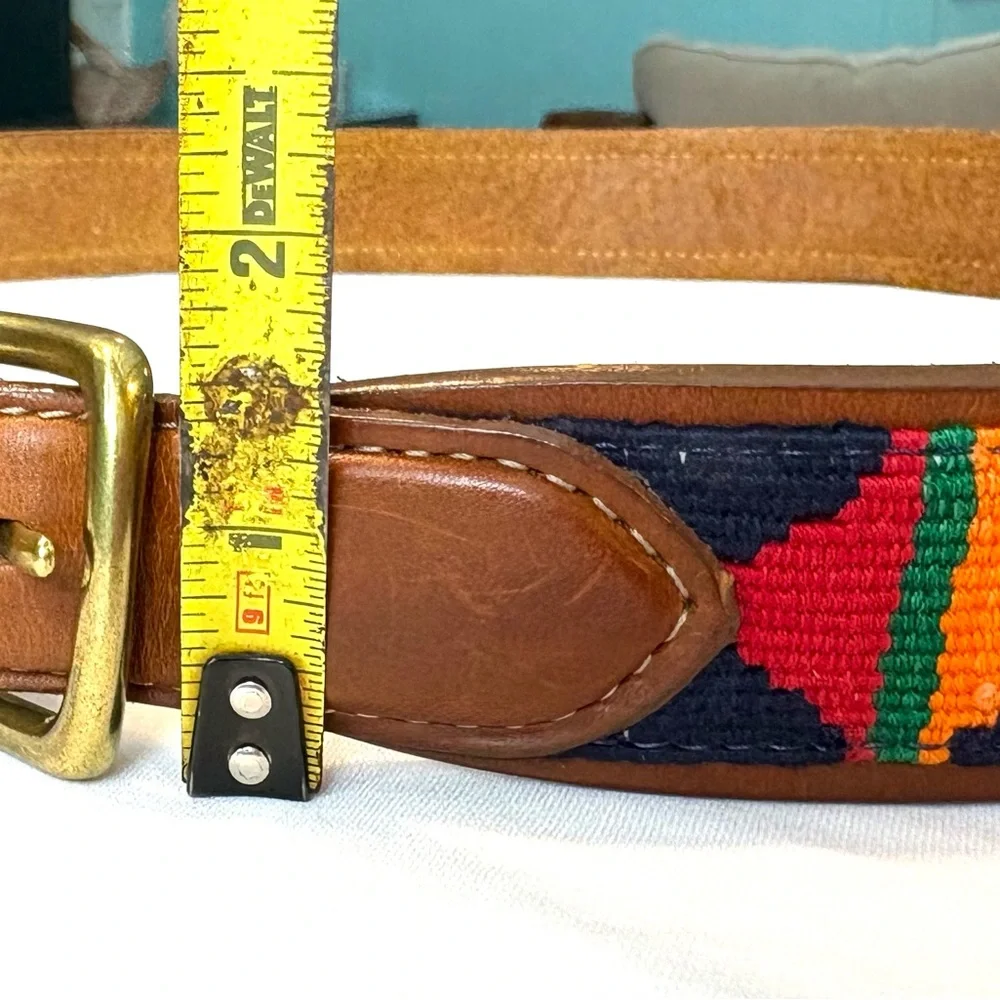 Orvis Brown Leather & Navy Embroidered Fish Belts BUNDLE OF 2 TOTAL